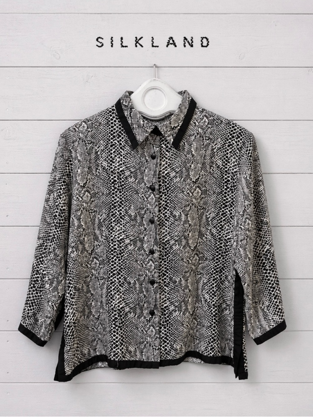 SILKLAND Snake Print Blouse Black & Cream Estimated Size 10/12
